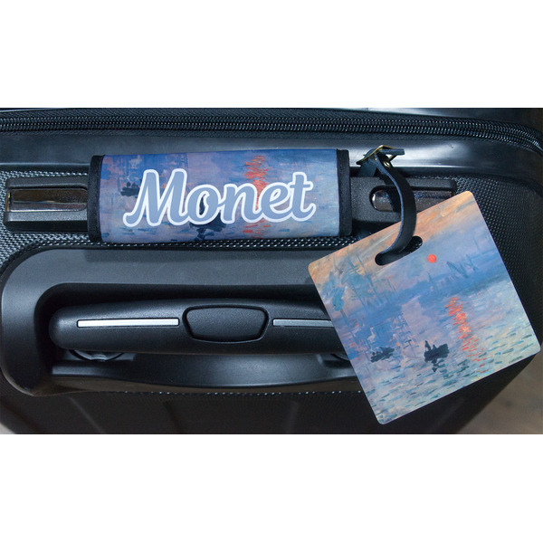 Impression Sunrise by Claude Monet Square Luggage Tag & Handle Wrap - In Context