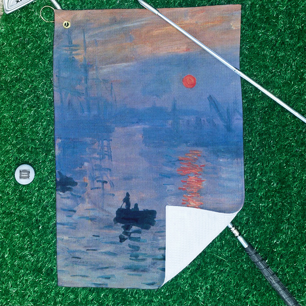 Impression Sunrise by Claude Monet Waffle Weave Golf Towel - In Context