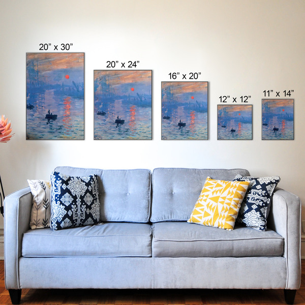 Impression Sunrise by Claude Monet Wood Prints - Size Comparison