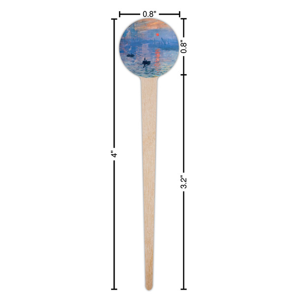 Impression Sunrise by Claude Monet Wooden 4" Food Pick - Round - Dimensions