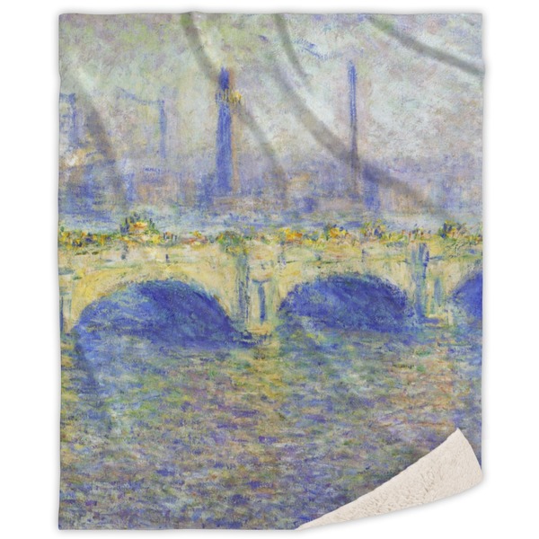 Custom Waterloo Bridge by Claude Monet Sherpa Throw Blanket
