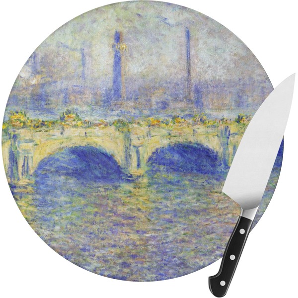Custom Waterloo Bridge by Claude Monet Round Glass Cutting Board - Small