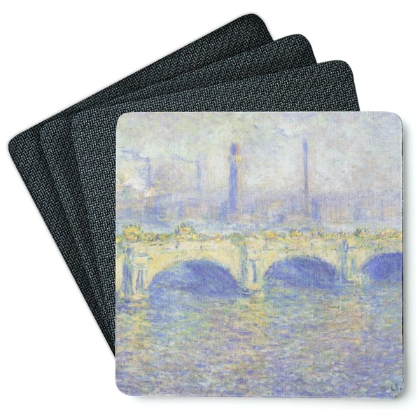 Custom Waterloo Bridge by Claude Monet Square Rubber Backed Coasters - Set of 4