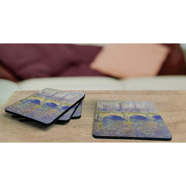 Waterloo Bridge by Claude Monet Coaster Rubber Back - On Coffee Table