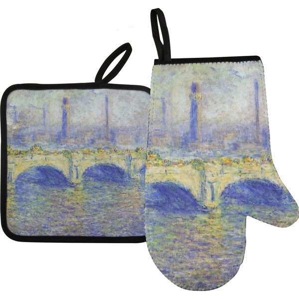 Custom Waterloo Bridge by Claude Monet Oven Mitt & Pot Holder Set