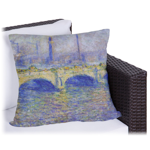 Custom Waterloo Bridge by Claude Monet Outdoor Pillow - 16"