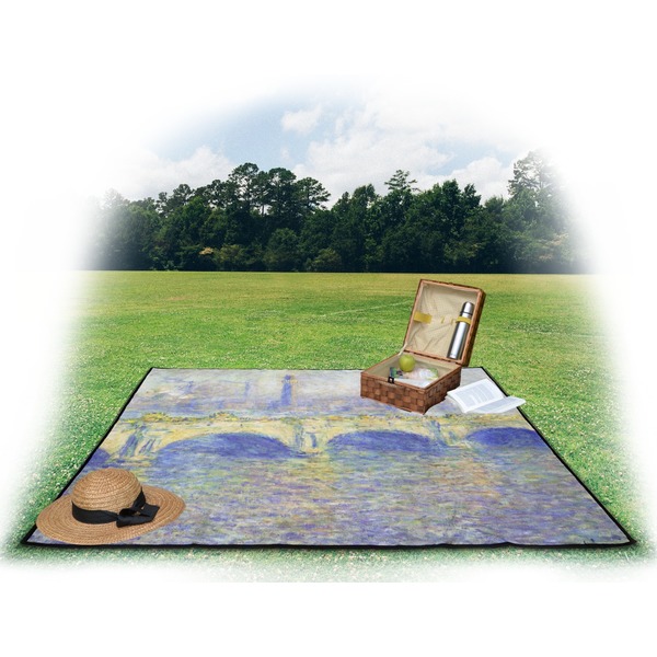 Waterloo Bridge Picnic Blanket - with Basket Hat and Book - in Use