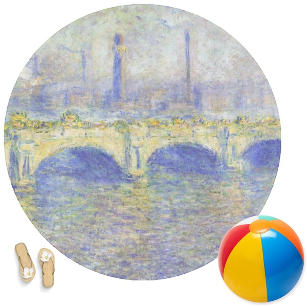 Custom Waterloo Bridge by Claude Monet Round Beach Towel