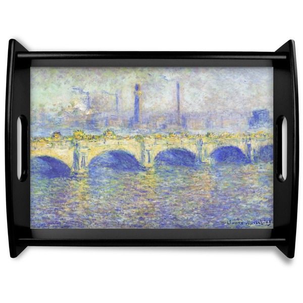 Custom Waterloo Bridge by Claude Monet Black Wooden Tray - Large