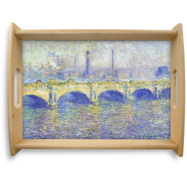 Custom Waterloo Bridge by Claude Monet Natural Wooden Tray - Large