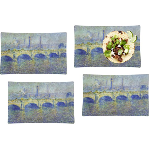 Custom Waterloo Bridge by Claude Monet Set of 4 Glass Rectangular Lunch / Dinner Plate
