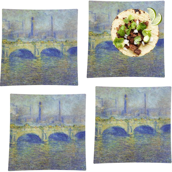 Custom Waterloo Bridge by Claude Monet Set of 4 Glass Square Lunch / Dinner Plate 9.5"