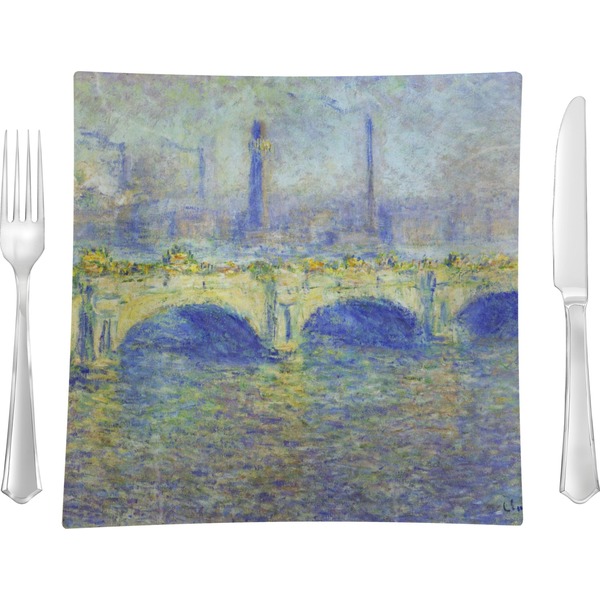 Custom Waterloo Bridge by Claude Monet 9.5" Glass Square Lunch / Dinner Plate- Single or Set of 4