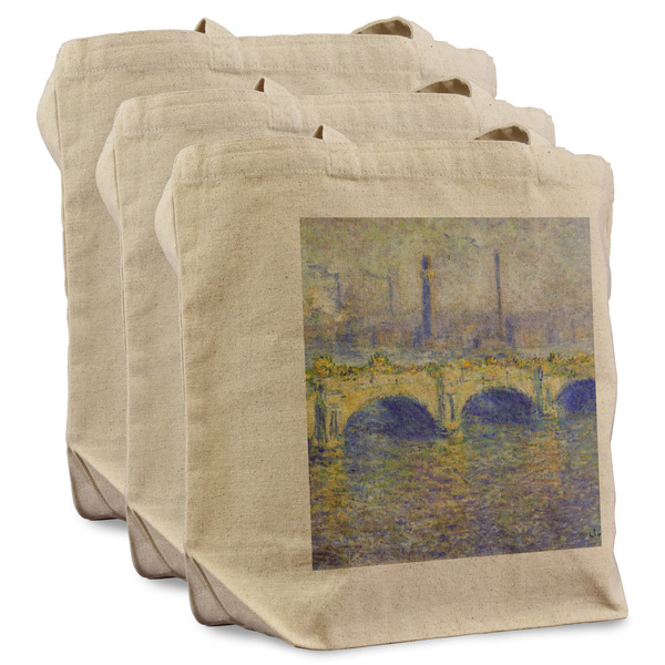 Waterloo Bridge by Claude Monet 3 Reusable Cotton Grocery Bags - Front View