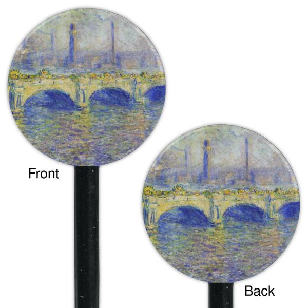 Waterloo Bridge by Claude Monet Black Plastic 5.5" Stir Stick - Double Sided - Round - Front & Back