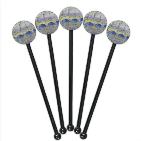 Waterloo Bridge by Claude Monet Black Plastic 5.5" Stir Stick - Round - Fan View