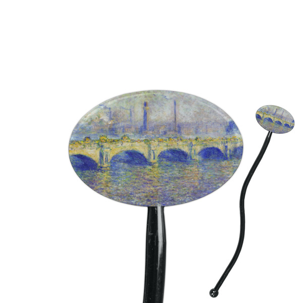 Custom Waterloo Bridge by Claude Monet 7" Oval Plastic Stir Sticks - Black - Single Sided