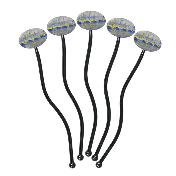 Waterloo Bridge by Claude Monet Black Plastic 7" Stir Stick - Oval - Fan