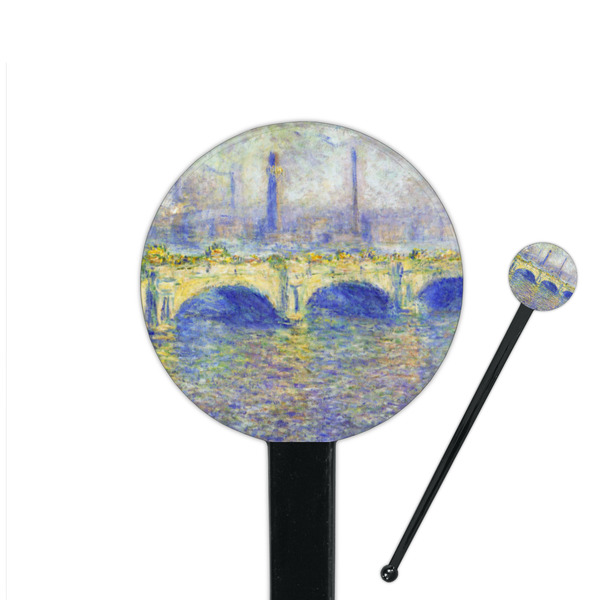 Custom Waterloo Bridge by Claude Monet 7" Round Plastic Stir Sticks - Black - Single Sided