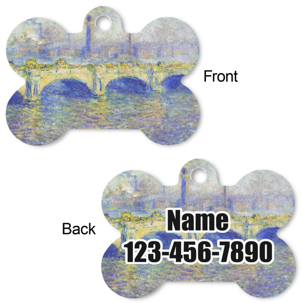 Waterloo Bridge by Claude Monet Bone Shaped Dog Tag - Front & Back