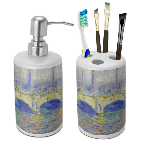 Custom Waterloo Bridge by Claude Monet Ceramic Bathroom Accessories Set