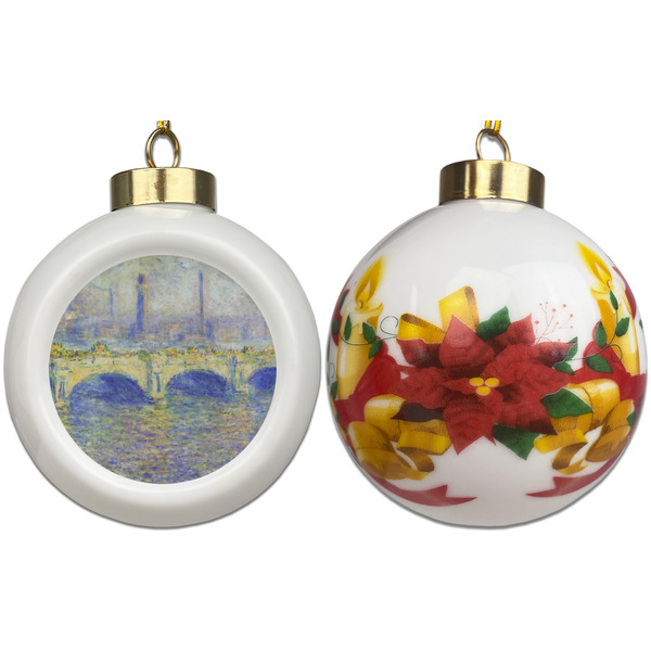 Waterloo Bridge by Claude Monet Ceramic Christmas Ornament - Poinsettias (APPROVAL)