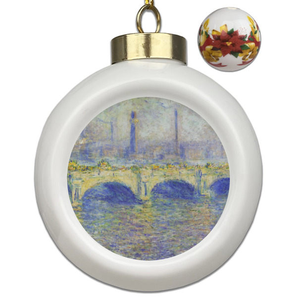 Custom Waterloo Bridge by Claude Monet Ceramic Ball Ornaments - Poinsettia Garland