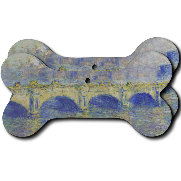 Custom Waterloo Bridge by Claude Monet Ceramic Dog Ornament - Front & Back