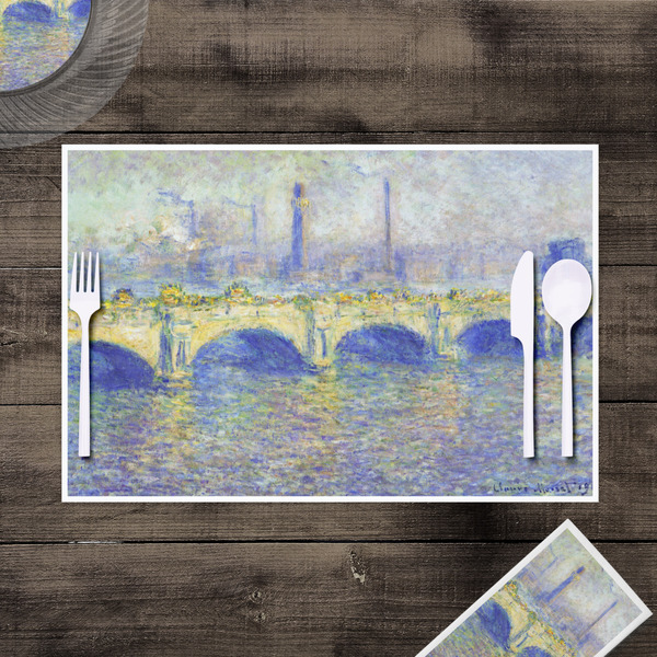 Waterloo Bridge by Claude Monet Disposable Paper Placemat - In Context