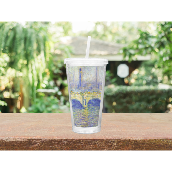 Waterloo Bridge by Claude Monet Double Wall Tumbler with Straw Lifestyle