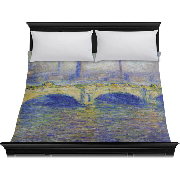 Waterloo Bridge by Claude Monet Duvet Cover - King - On Bed - No Prop