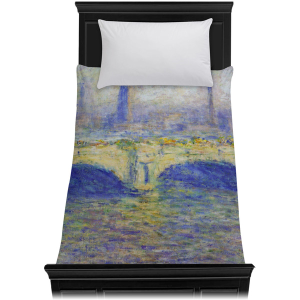 Waterloo Bridge by Claude Monet Duvet Cover - Twin - On Bed - No Prop