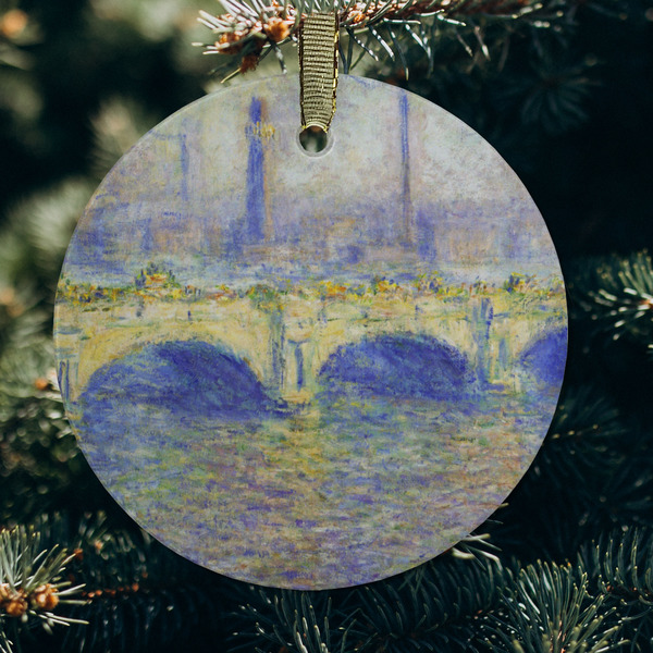Waterloo Bridge by Claude Monet Frosted Glass Ornament - Round (Lifestyle)