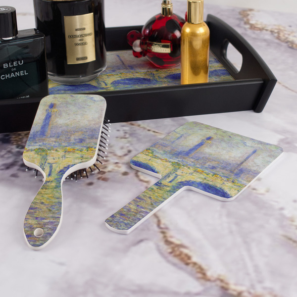 Waterloo Bridge by Claude Monet Hair Brush and Hand Mirror - Bathroom Scene
