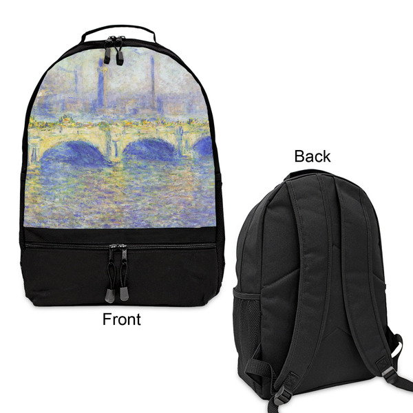 Waterloo Bridge by Claude Monet Large Backpack - Black - Front & Back View