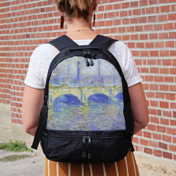 Waterloo Bridge by Claude Monet Large Backpack - Black - On Back