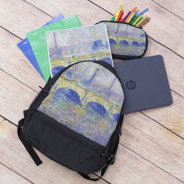 Waterloo Bridge by Claude Monet Large Backpack - Black - With Stuff
