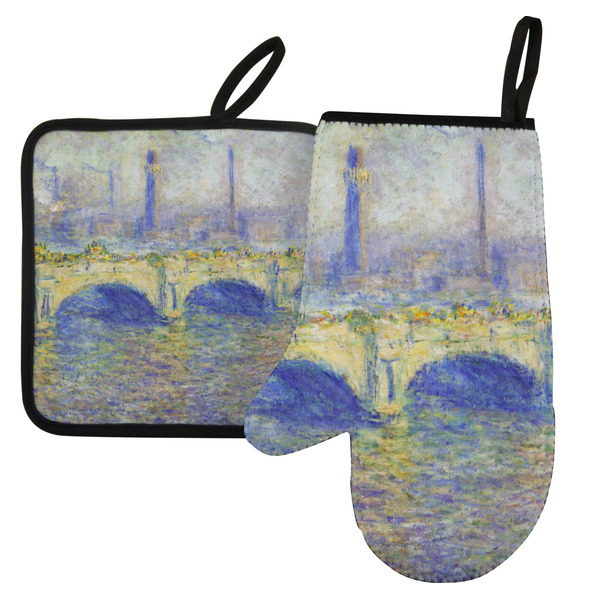 Custom Waterloo Bridge by Claude Monet Left Oven Mitt & Pot Holder Set