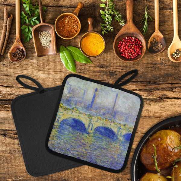 Waterloo Bridge by Claude Monet Neoprene Pot Holder - Set of 2  LIFESTYLE (Flatlay)