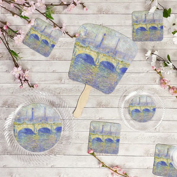 Waterloo Bridge by Claude Monet Party Supplies Combination Image - All items - Plates, Coasters, Fans