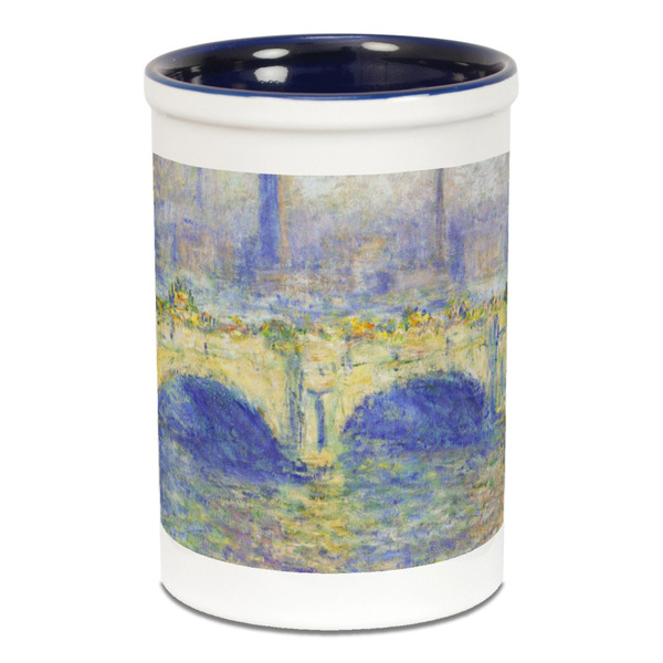 Custom Waterloo Bridge by Claude Monet Ceramic Pencil Holders - Blue