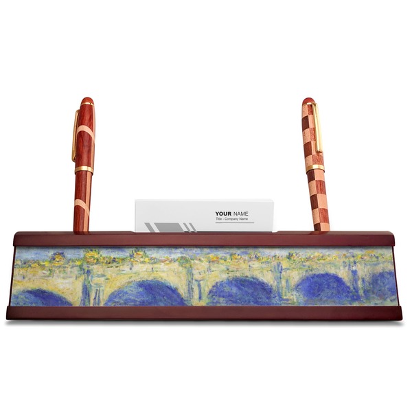 Waterloo Bridge by Claude Monet Red Mahogany Nameplates with Business Card Holder - Straight