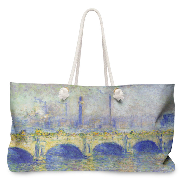 Custom Waterloo Bridge by Claude Monet Large Tote Bag with Rope Handles