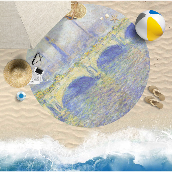 Waterloo Bridge by Claude Monet Round Beach Towel Lifestyle