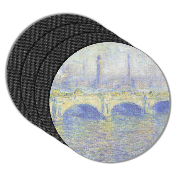 Custom Waterloo Bridge by Claude Monet Round Rubber Backed Coasters - Set of 4