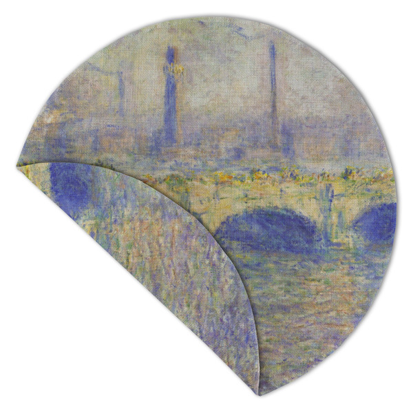 Waterloo Bridge by Claude Monet Round Linen Placemats - Front (folded corner double sided)