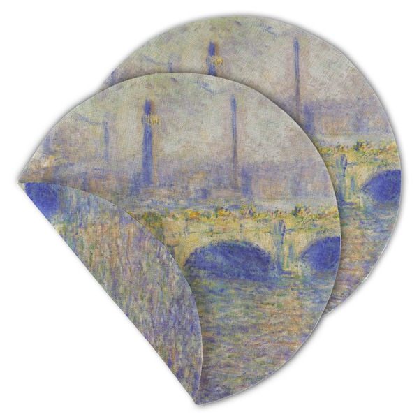 Custom Waterloo Bridge by Claude Monet Round Linen Placemat - Double Sided