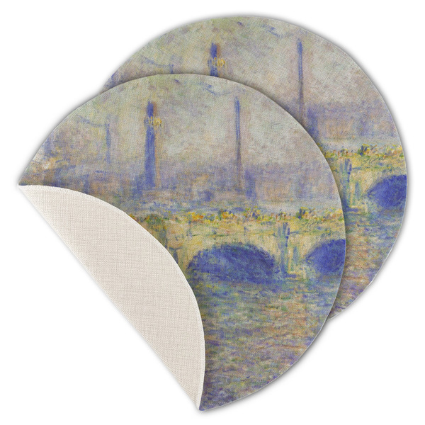 Custom Waterloo Bridge by Claude Monet Round Linen Placemat - Single Sided - Set of 4