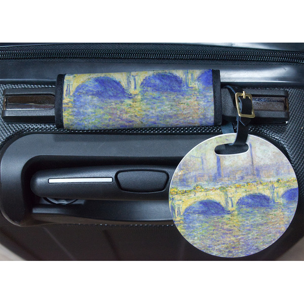 Waterloo Bridge by Claude Monet Round Luggage Tag & Handle Wrap - In Context