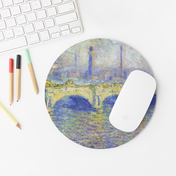Waterloo Bridge by Claude Monet Round Mousepad - LIFESTYLE 2